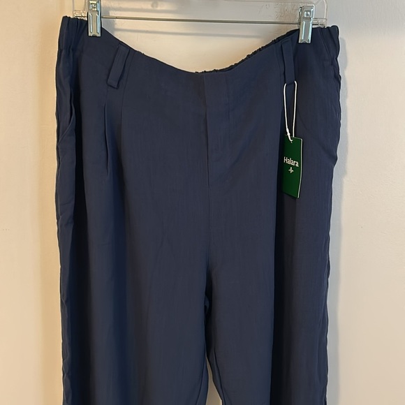 Halara High Waist Side Pocket Wide Leg Linen Feel Pants Blue - Picture 6 of 11